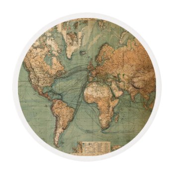 Vintage Old Antique World Map Edible Frosting Rounds by made_in_atlantis at Zazzle