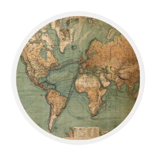 Vintage Old Antique World Map Edible Frosting Rounds