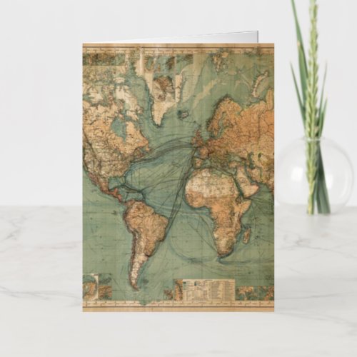 Vintage Old Antique World Map Foil Greeting Card