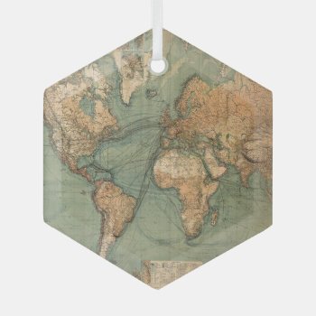 Vintage Old Antique World Map Glass Ornament by made_in_atlantis at Zazzle