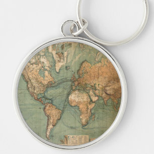 Vintage Old Antique World Map Keychain