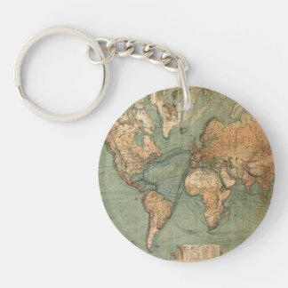 Vintage Old Antique World Map Keychain