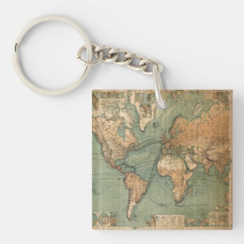 Vintage Old Antique World Map Keychain