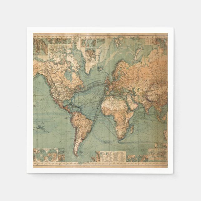 Vintage Old Antique World Map Napkins (Front)