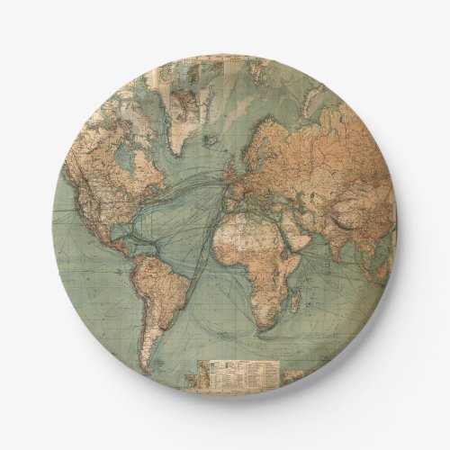 Vintage Old Antique World Map Paper Plates