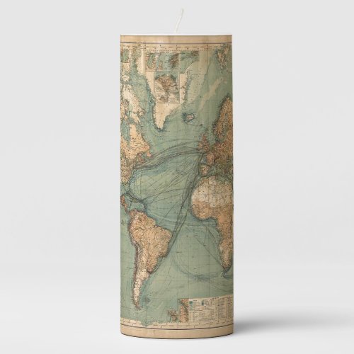 Vintage Old Antique World Map Pillar Candle