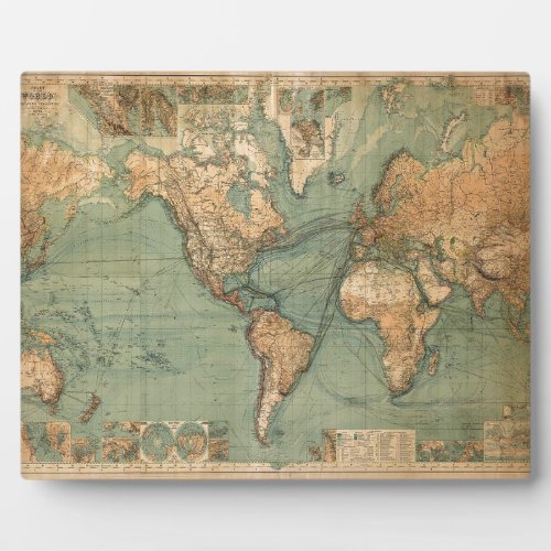 Vintage Old Antique World Map Plaque