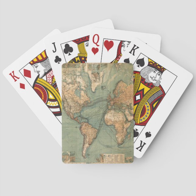 Vintage Old Antique World Map  Poker Cards (Back)