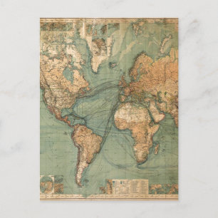 Vintage Old Antique World Map Postcard