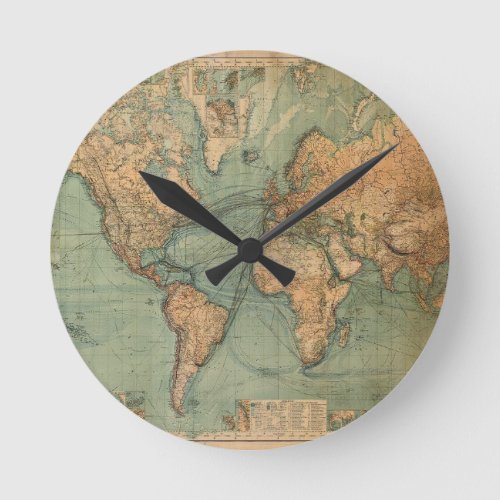 Vintage Old Antique World Map Round Clock