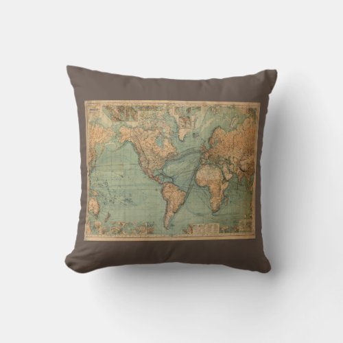 Vintage Old Antique World Map Throw Pillow