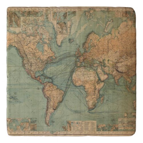Vintage Old Antique World Map Trivet