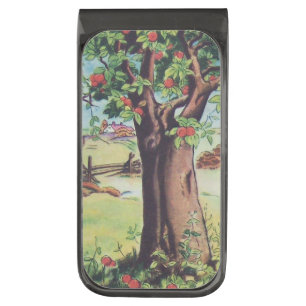 Vintage Old Apple Tree Meadow Field Gunmetal Finish Money Clip