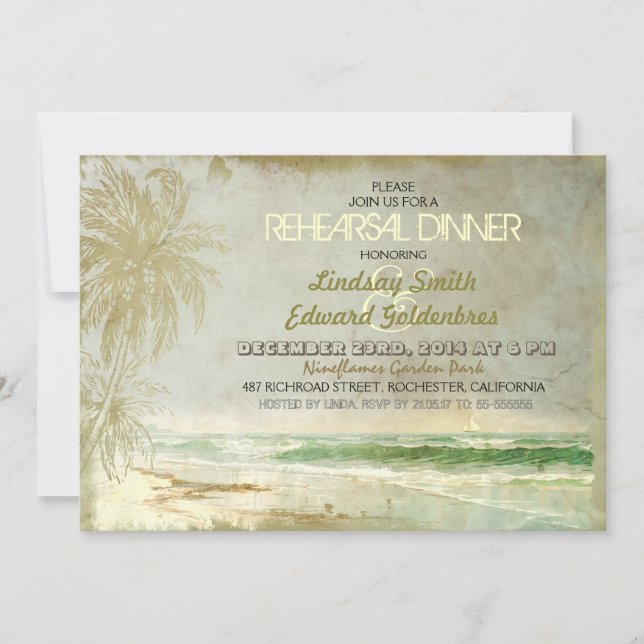 vintage old beach rehearsal dinner invitations (Front)