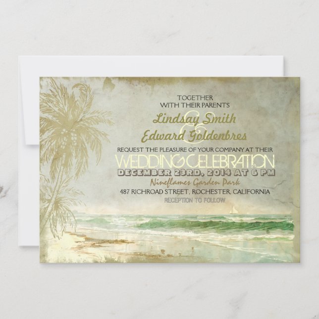 vintage old beach wedding invitations (Front)