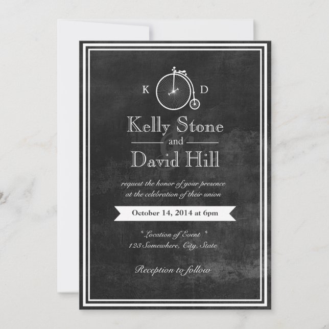 Vintage Old Bike Hipster Chalkboard Wedding Invitation (Front)