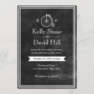 Vintage Old Bike Hipster Chalkboard Wedding Invitation