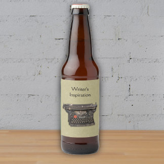 Vintage Old black Manuel Typewriter Marbled Tan Beer Bottle Label