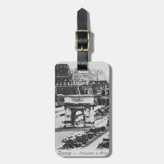 Vintage old black white Rome Colosseo  Luggage Tag (Front Vertical)
