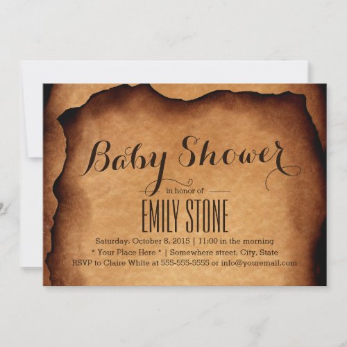 Vintage Old Burned Paper Baby Shower Invitations 5" X 7" Invitation Card