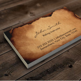 Vintage Old Burned Paper Equestrian Business Card