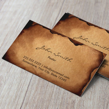 Vintage Old Burned Paper Pastor Business Card by cardfactory at Zazzle