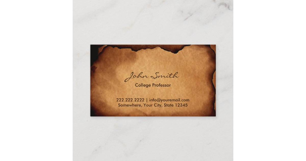Vintage Old Burned Paper Professor Business Card Zazzle Com