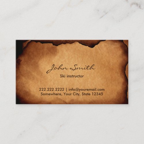 Vintage Old Burned Paper Ski Business Card