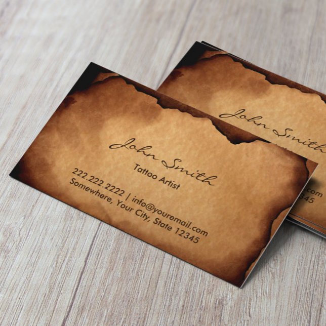 Vintage Old Burned Paper Tattoo Art Business Card (Creator Uploaded)