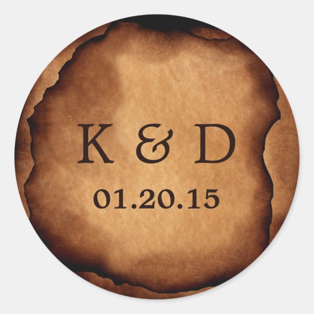 Vintage Old Burned Paper Wedding Seal (Front)