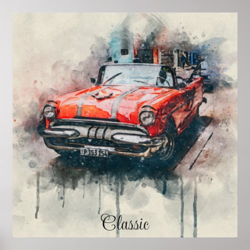 Vintage old car American red open top Poster