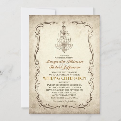 vintage old chandelier chic wedding invitations