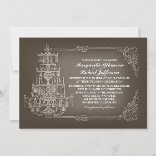 vintage old chandelier wedding invitations