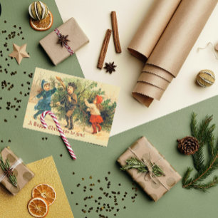 Vintage Old Christmas Tree Children Holiday Card