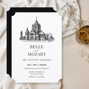 Vintage Old Church minimalist wedding Invitation