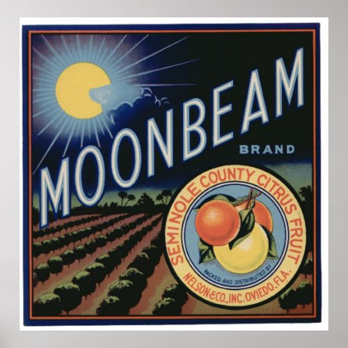 Vintage Old Citrus Moonbeam Fruit Crate Labels Poster