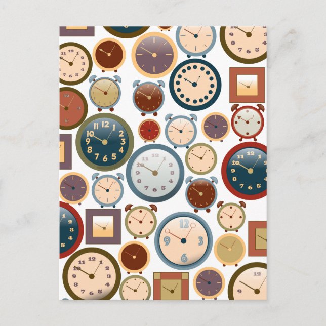 Vintage Old Clocks Pattern Postcard (Front)