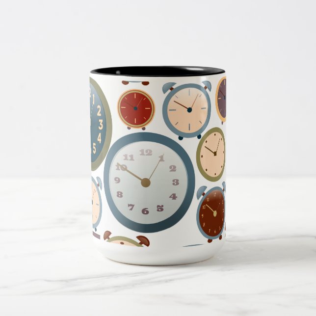 Vintage Old Clocks Pattern Two-Tone Coffee Mug (Center)