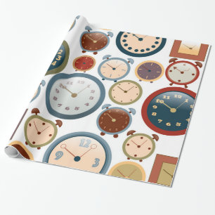 Vintage Old Clocks Pattern Wrapping Paper
