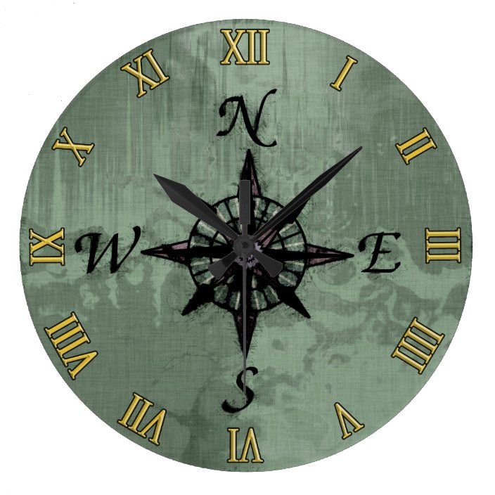 Vintage Old Compass Rose Large Clock Zazzle Com