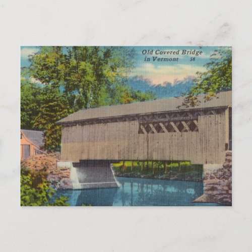 Vintage Old Covered Bridge in Vermont Postcard