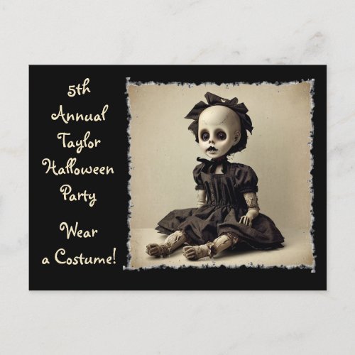 Vintage old Creepy Doll Halloween Party Invites