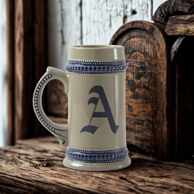 Vintage Old English Font Monogram Beer Stein (An old english styled monogram on this traditional beer stein. Suitable for all beer stein lovers )