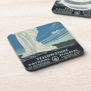 Vintage Old Faithful in Yellowstone National Park Beverage Coaster