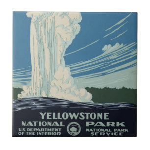 Vintage Old Faithful in Yellowstone National Park Ceramic Tile