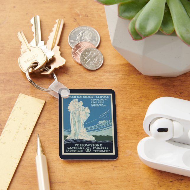 Vintage Old Faithful in Yellowstone National Park Keychain (Desk)