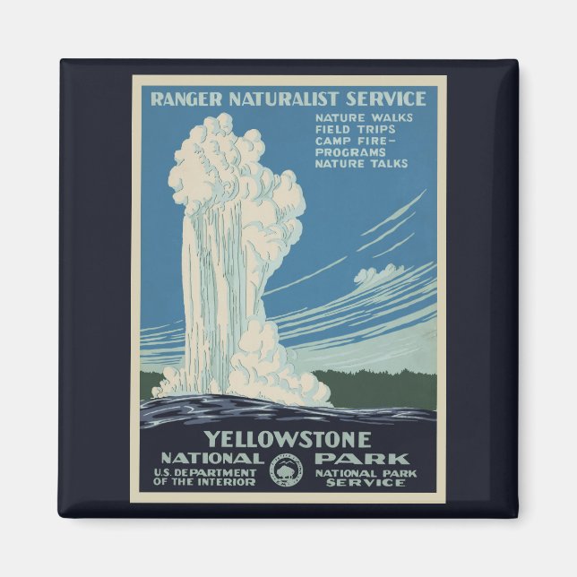Vintage Old Faithful in Yellowstone National Park Magnet (Front)