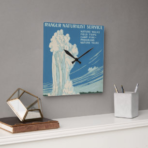 Vintage Old Faithful in Yellowstone National Park Square Wall Clock