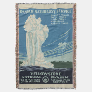 Vintage Old Faithful in Yellowstone National Park Throw Blanket