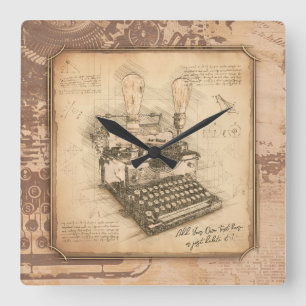 Vintage Old Fashion Art. Author / Writer Gift Square Wall Clock